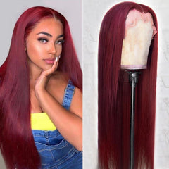 Burgundy Wigs Human Hair Wine Red Straight Lace Front Wigs SULMY | SULMY.