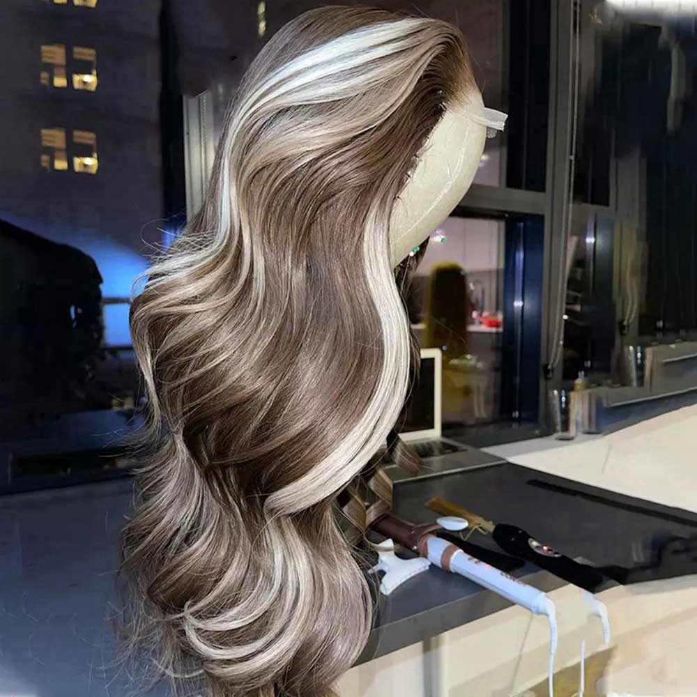 SULMY Ash Brown Highlight Wigs 100% Human Hair