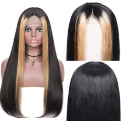 Blonde Skunk Stripe Wigs 100% Human Hair