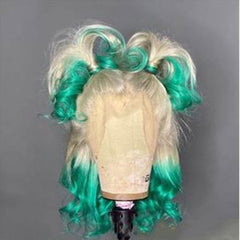 Blonde to Green Short Human Hair Wig Blunt Cut Bob Wigs | SULMY.