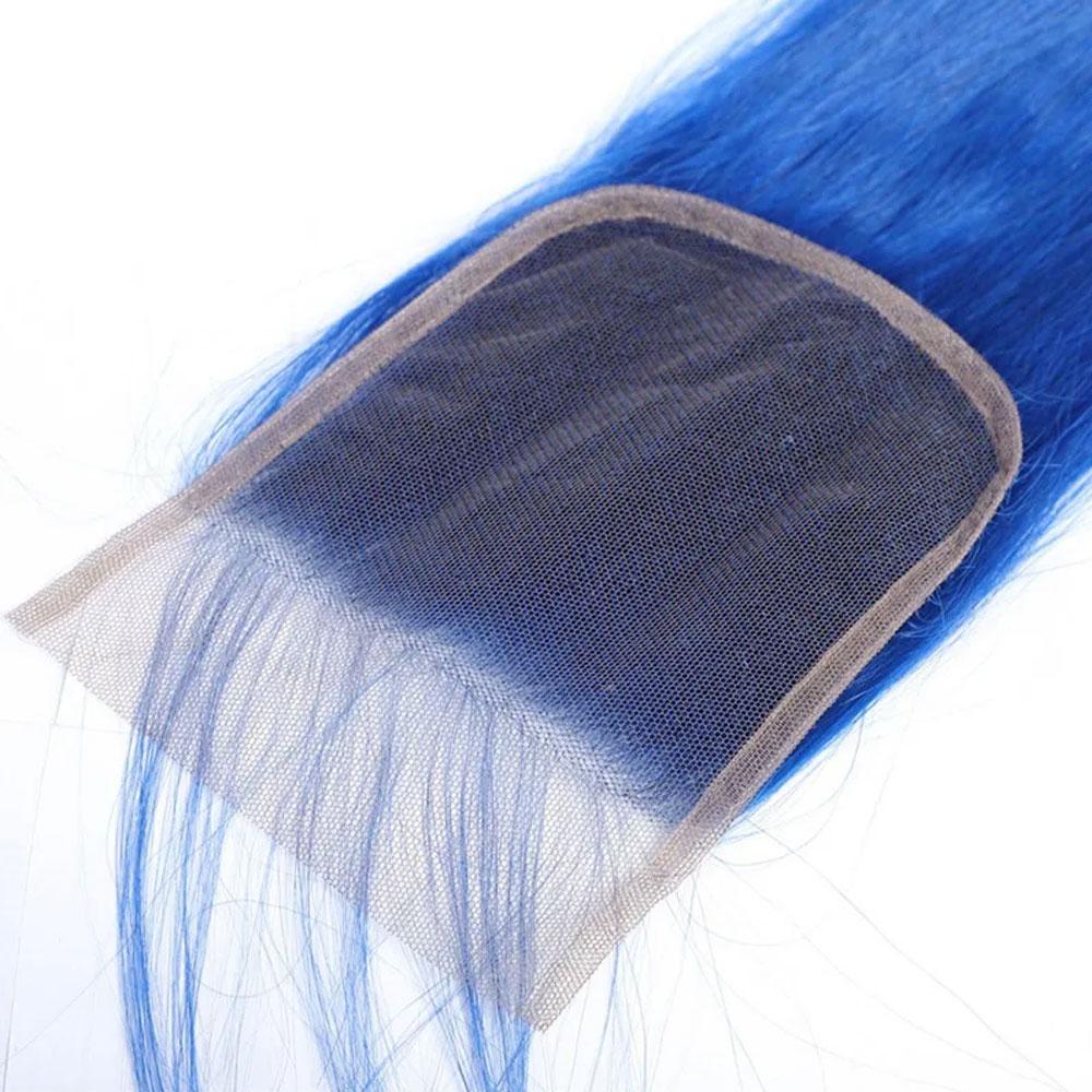 Blue Bundles With Closure Straight Dark Blue Weave With Closure