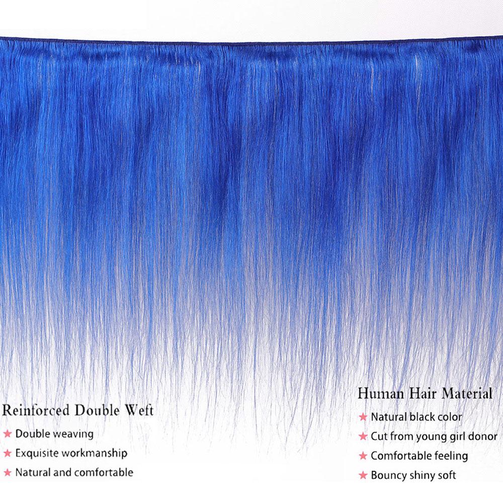 Blue Bundles With Closure Straight Dark Blue Weave With Closure