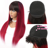Burgundy Wig With Bangs Ombre Human Hair Wigs With Dark Roots