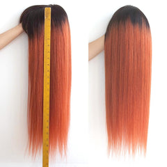 Burnt Orange Wig with Bangs #1b/350 Red Copper Ombre Human Hair Wigs With Dark Roots