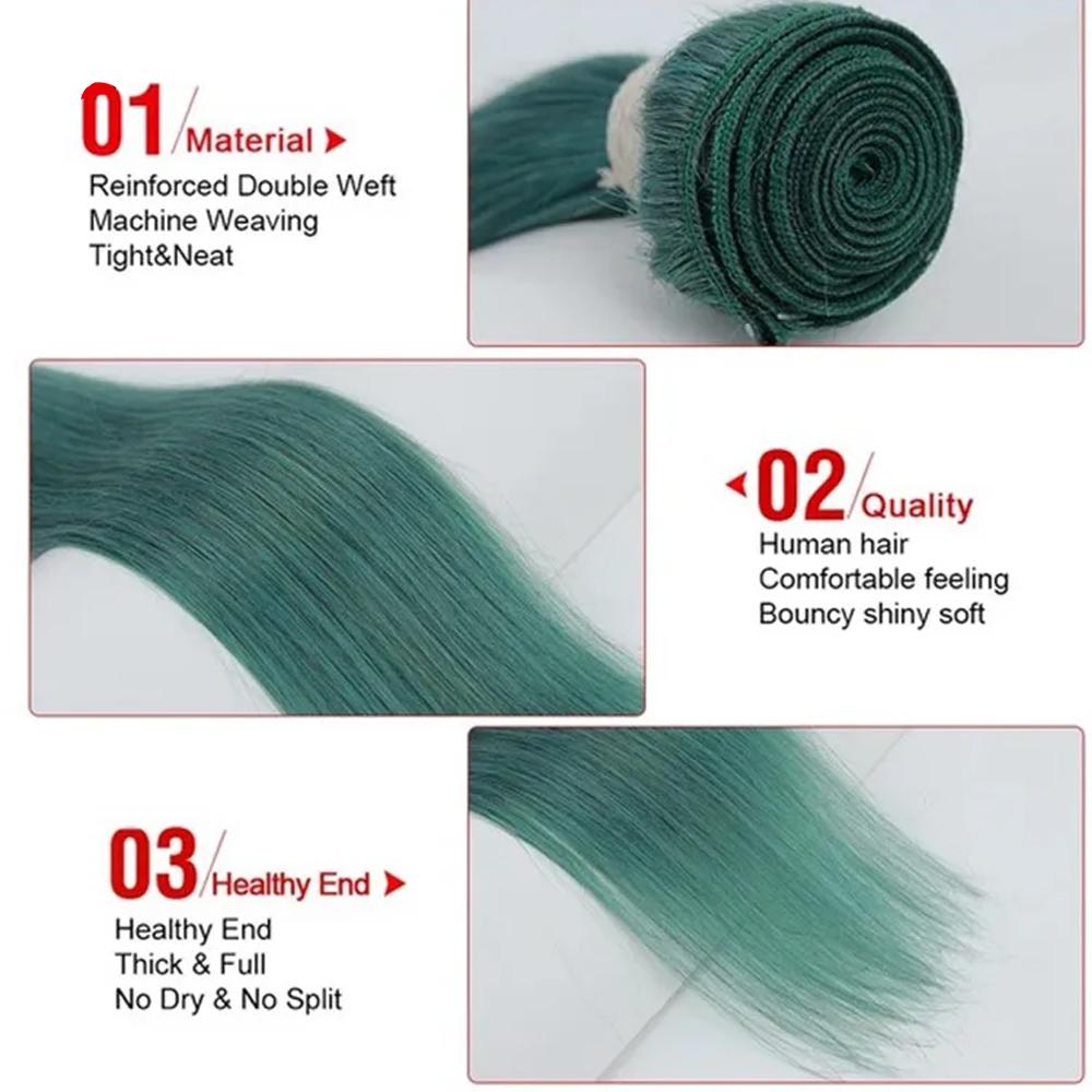 Emerald Green Human Hair Weaving Bundles with Closure Brazilian Hair Extensions