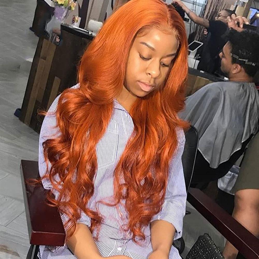 SULMY Copper Red Lace Front Wig Human Hair Long Wavy Ginger Orange Wigs | SULMY.