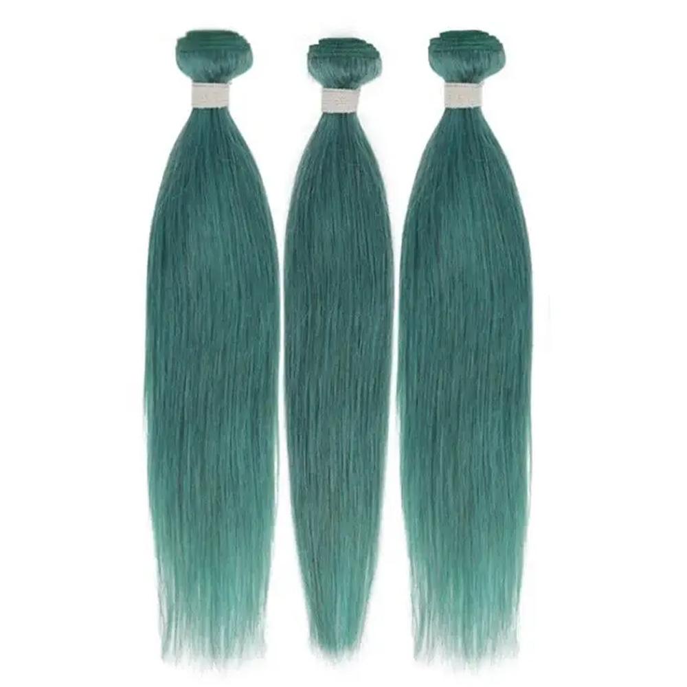 Green Human Hair Weaving Bundles Emerald Green Brazilian Hair Extensions