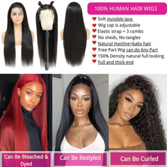 SULMY HD Lace Frontal Wig Straight Transparent Human Hair Wigs