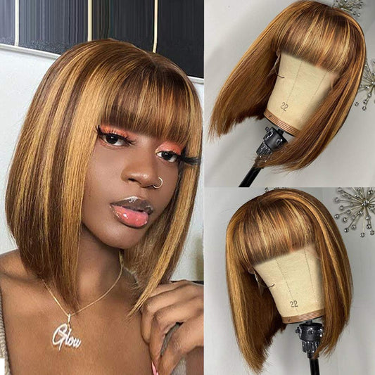 Short Human Hair Bob Wigs With Bangs