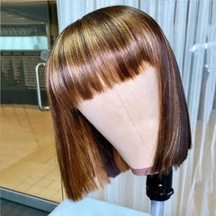 Short Human Hair Bob Wigs With Bangs