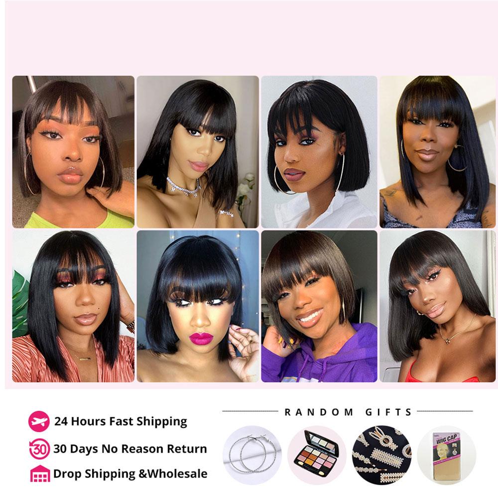 Short Human Hair Bob Wigs With Bangs