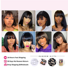 Short Human Hair Bob Wigs With Bangs