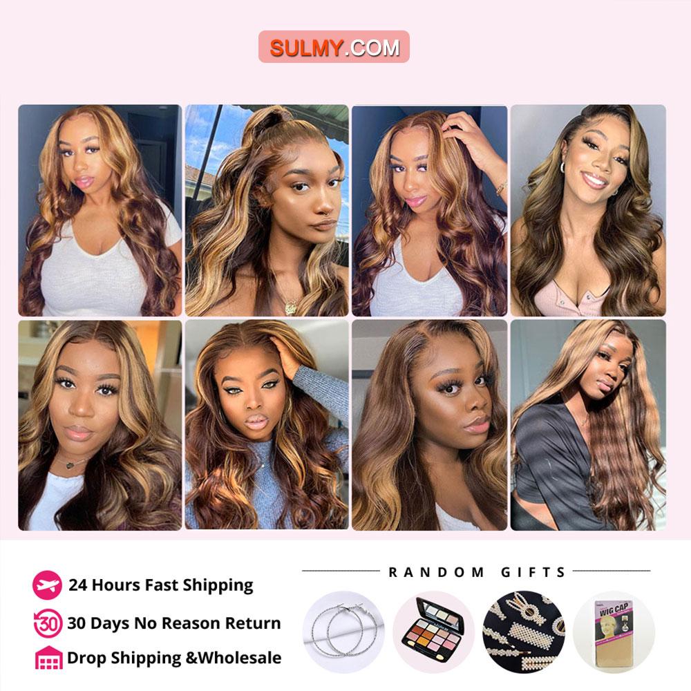SULMY Highlighted Hair Weave Bundles With Brown Blonde Highlights Body