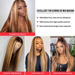 Highlighted Hair Weave Bundles With Brown Blonde Highlights Straight | SULMY.