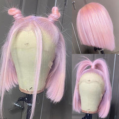 Light Pink Blunt Cut Bob Human Hair Wig Short Transparent Lace Front Wig | SULMY.