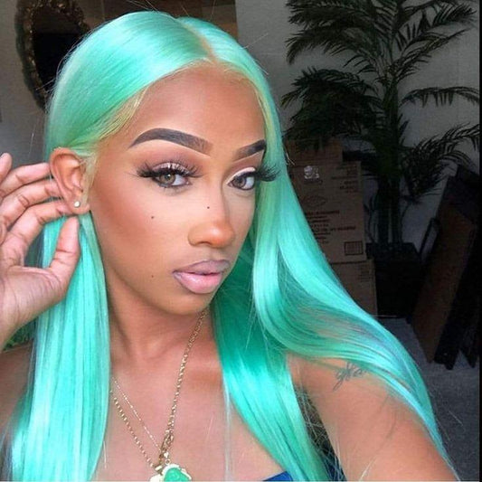 Mint Green Lace Front Wig Human Hair Pastel Green Wigs