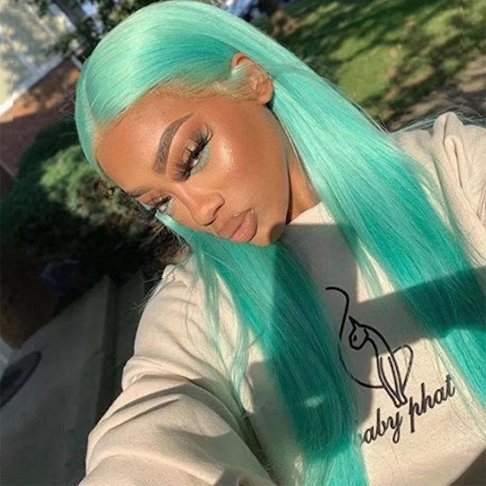 Mint Green Lace Front Wig Human Hair Pastel Green Wigs