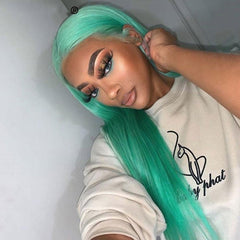 Mint Green Lace Front Wig Human Hair Pastel Green Wigs