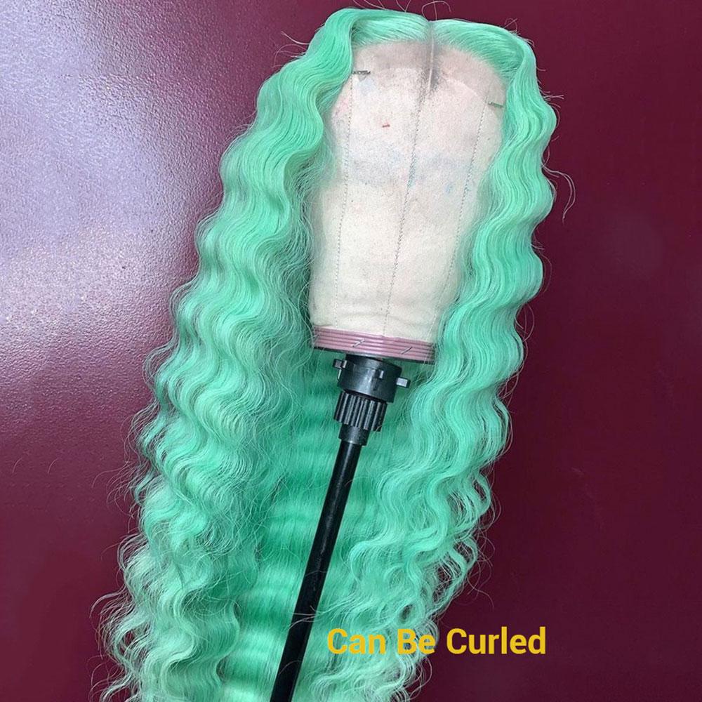Mint Green Lace Front Wig Human Hair Pastel Green Wigs