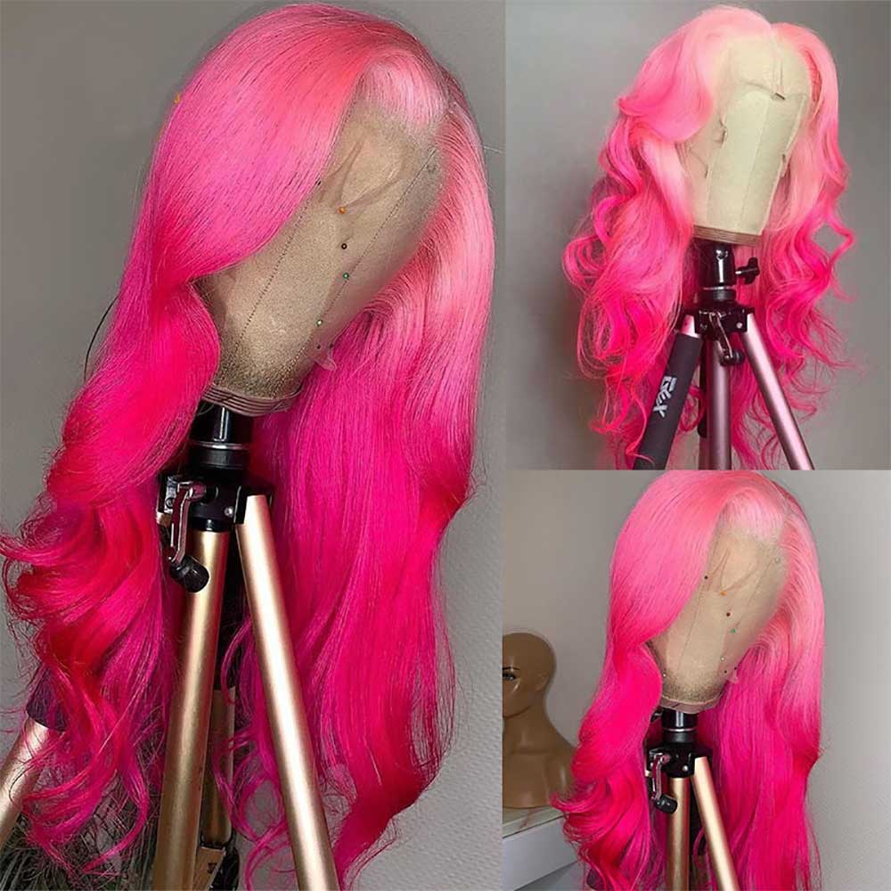 Ombre Pink Ombre Pink Wavy Lace Front Wig 100% Real Human Hair
