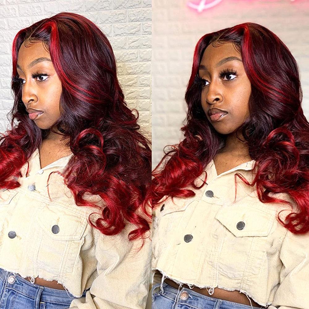 Ombre Red Wig 100% Human Hair Burgundy Lace Front Wig