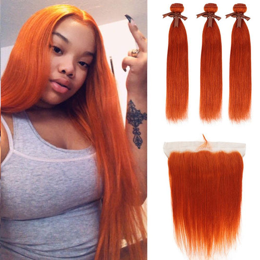 Orange Hair Weave Bundles With Frontal Straight | SULMY.