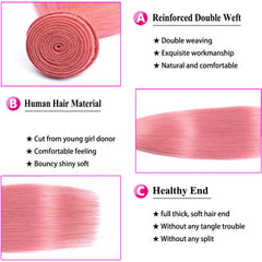 Pink Bundles With Closure Straight Light Pink Hair Weave With Closure