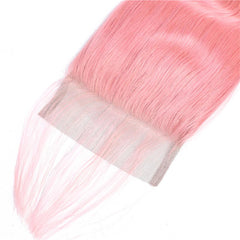 Pink Bundles With Closure Wavy Light Pink Hair Weave With Closure