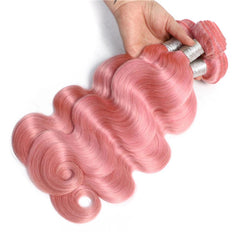 Pink Bundles With Closure Wavy Light Pink Hair Weave With Closure
