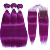 Purple Bundles With Closure Straight Dark Purple Weave With Closure
