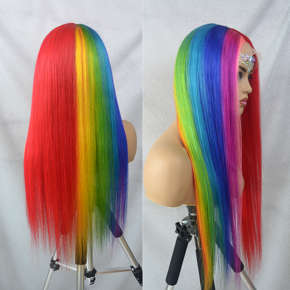 Human hair rainbow wigs outlet