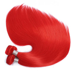 Red Bundles With Closure Straight Bright Red Hair Weave With Closure