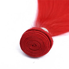 Red Bundles With Closure Straight Bright Red Hair Weave With Closure