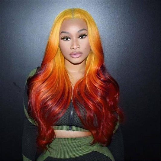 Red Orange Ombre Lace Front Wig 100% Human Hair Wig