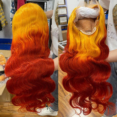 Red Orange Ombre Lace Front Wig 100% Human Hair Wig