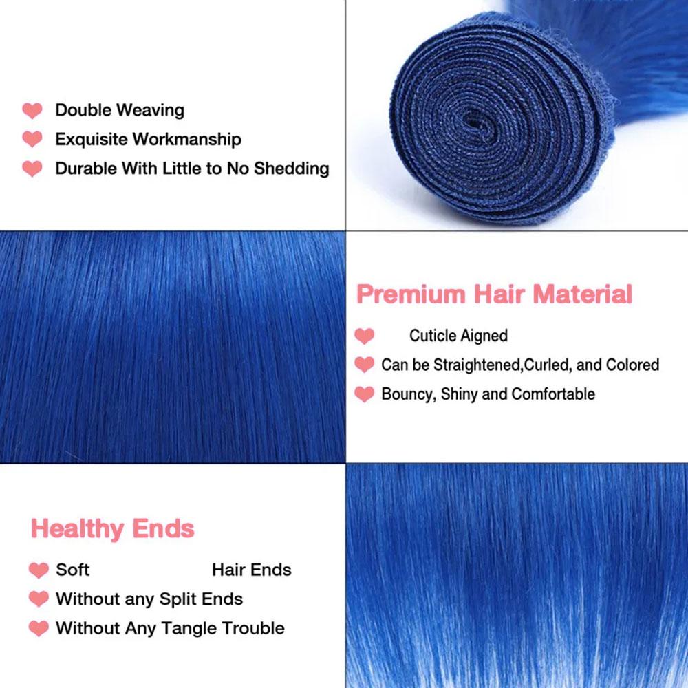 Remy Blue Human Hair Bundles Straight Royal Blue Hair Weave