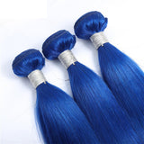 Blue Bundles With Closure Straight Dark Blue Weave With Closure