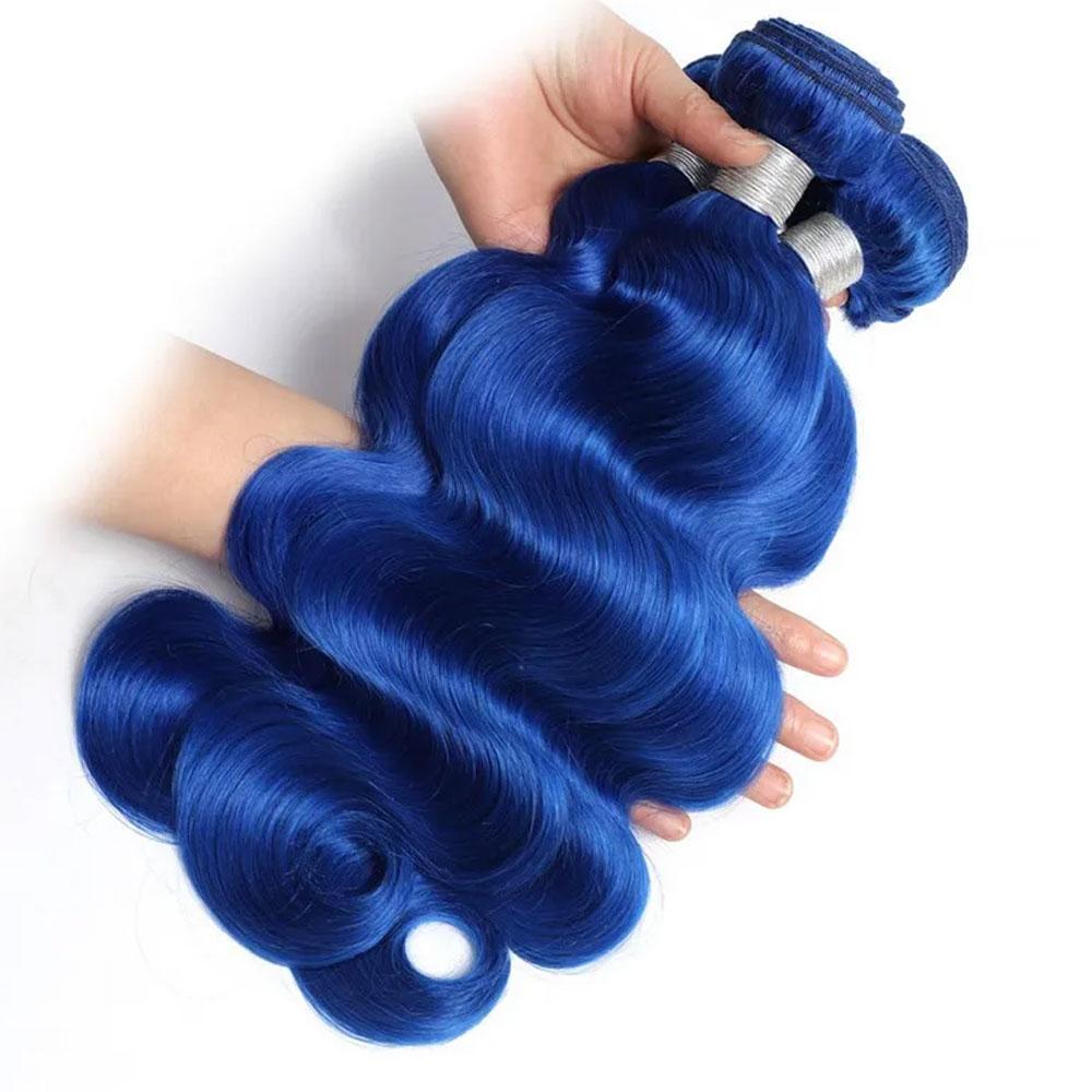 Remy Blue Human Hair Bundles Wavy Royal Blue Hair Weave