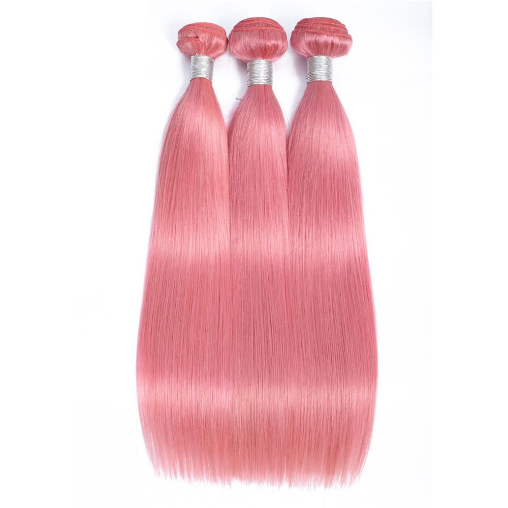 Remy Pink Human Hair Bundles Straight Light Pink Hair Weave