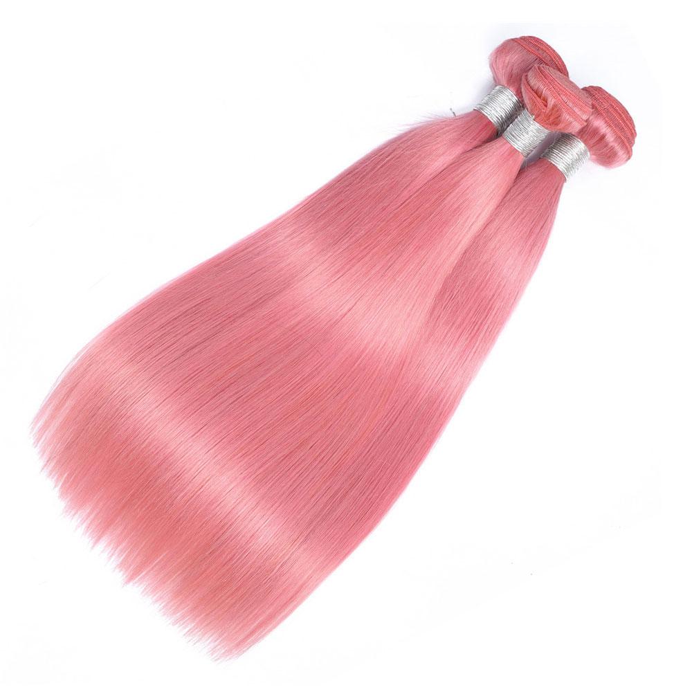 Remy Pink Human Hair Bundles Straight Light Pink Hair Weave