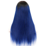 Royal Blue Wig with Bangs #1b/Electric Blue Ombre Human Hair Wigs with Dark Roots