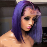 SULMY Dark Purple Short Bob Wigs 100% Human Hair
