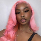 SULMY Light Pink Colored Human Hair Wigs