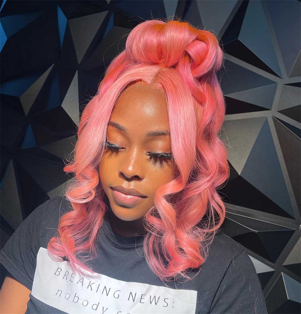 SULMY Light Pink Colored Human Hair Wigs