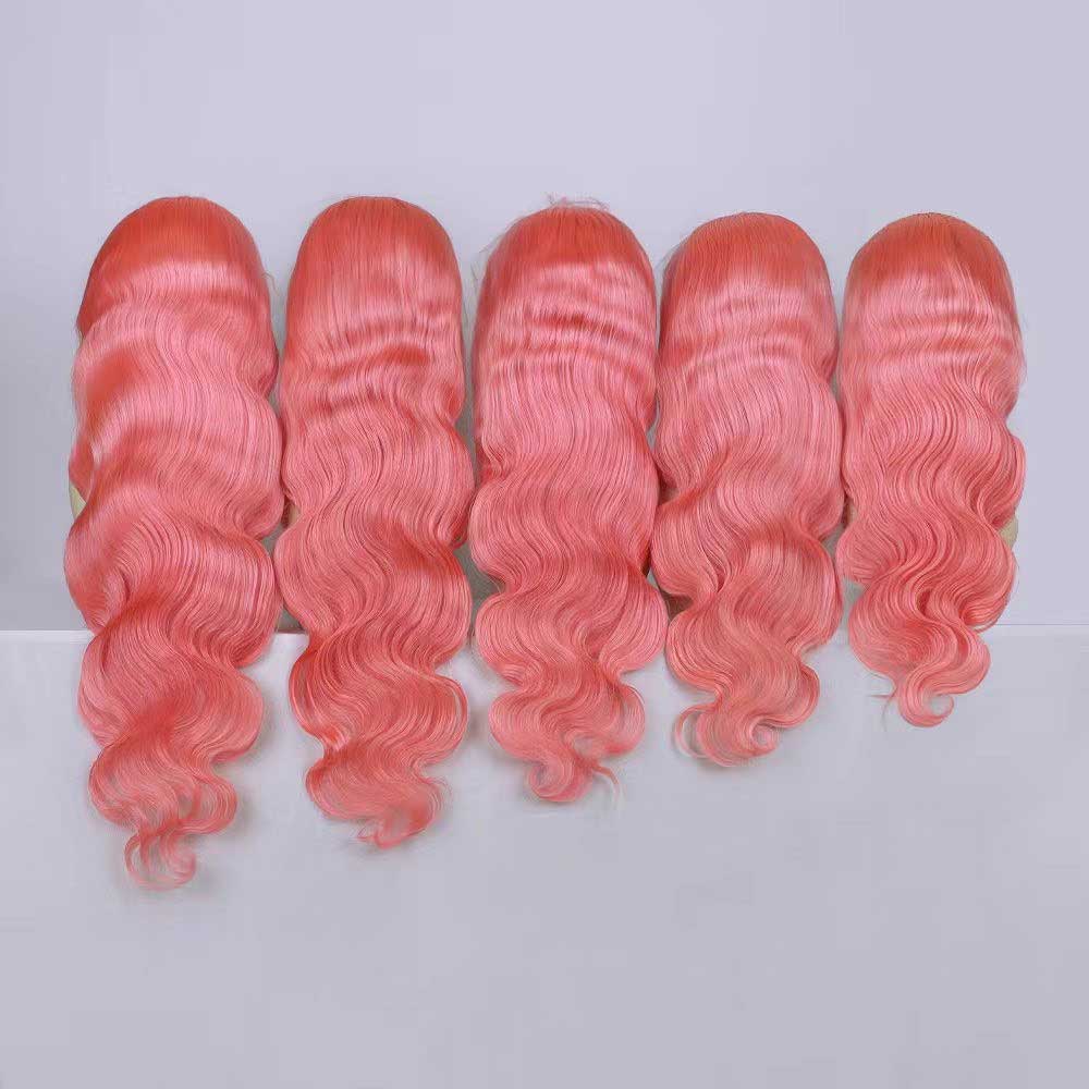 SULMY Light Pink Colored Human Hair Wigs