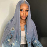 SULMY Silver Gray Straight Human Hair Wigs