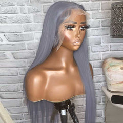 SULMY Silver Gray Straight Human Hair Wigs