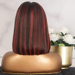 Short Bob Black and Red Highlights Lace Front Wig 100% Human Hair