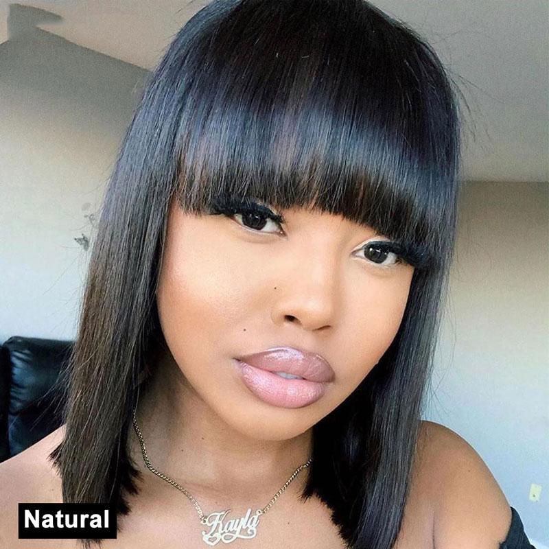 Short Human Hair Bob Wigs With Bangs