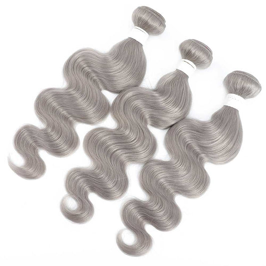 Silver Gray Human Hair Weave Wavy Bundles